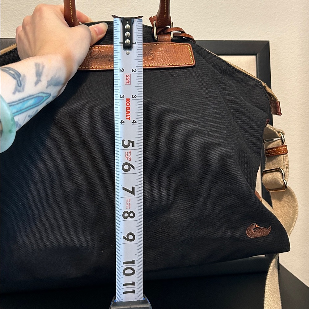Dooney & Bourke Black Canvas Duffel with Tan Leather Trim - Picture 8 of 16